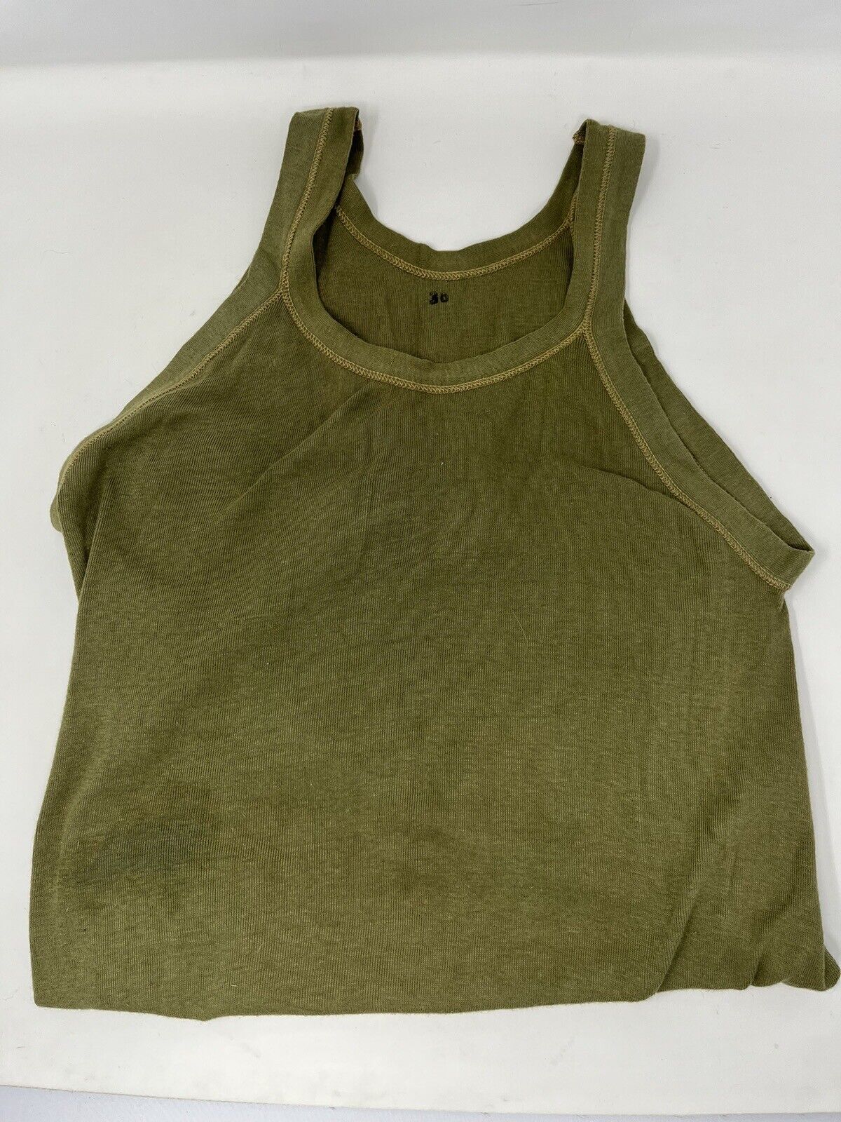 Antique WWII Tank Top, Ribbed Tank Top, Olive Drab, Green, Size 36