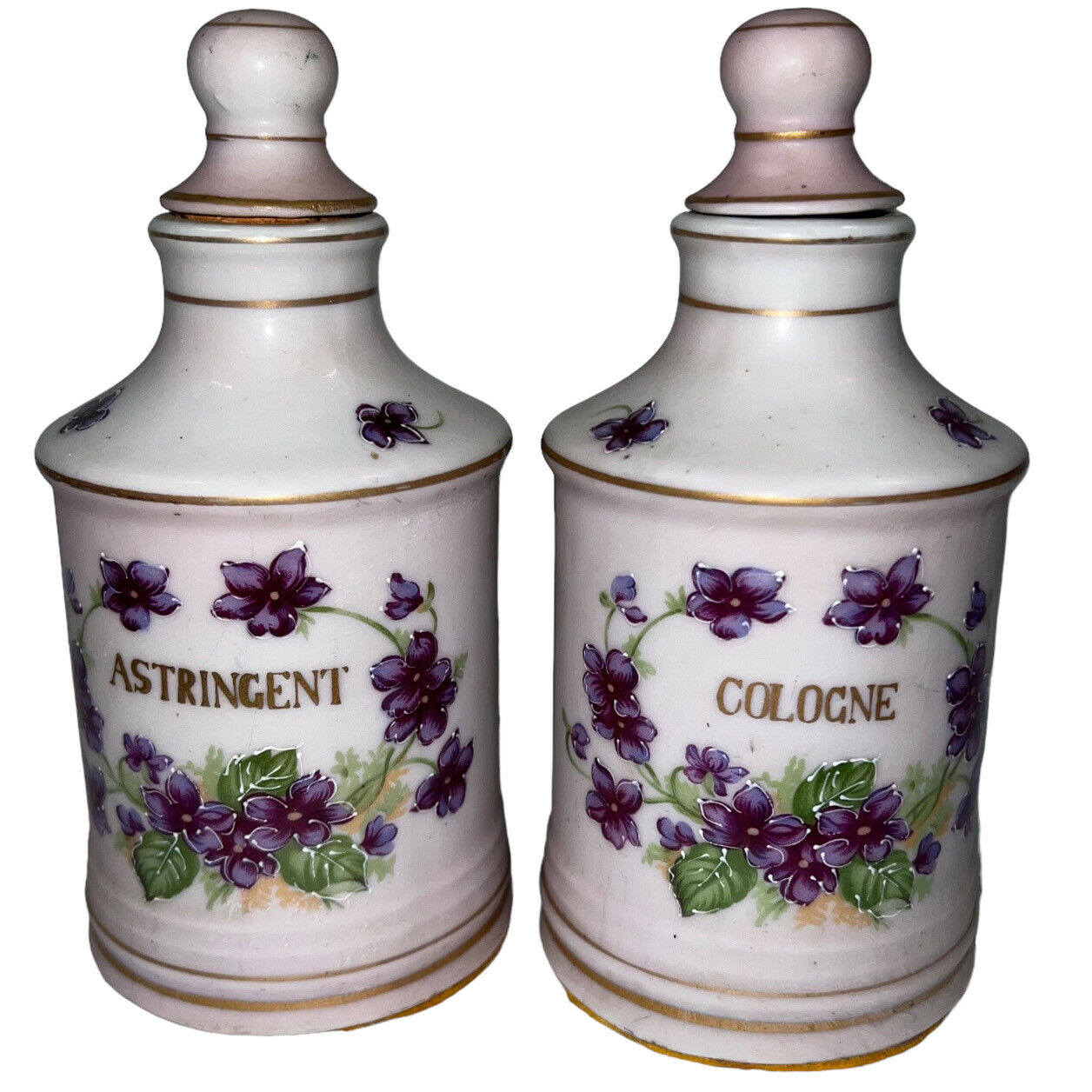 Apothecary Dresser Vanity Bottles Vintage Porcelain Bisque Rose Lefton
