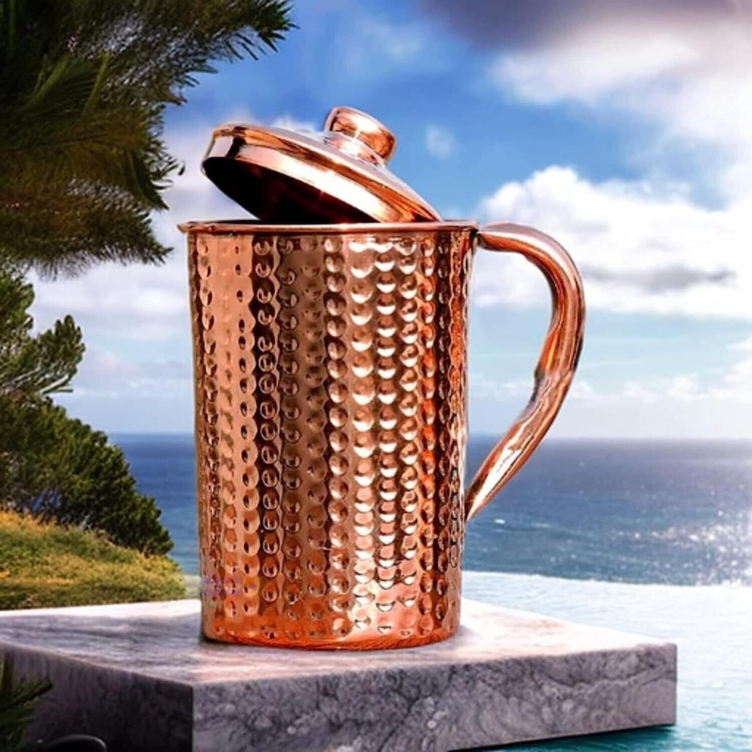 Pure Copper Pitcher Solid Copper Hammered Handcrafted Copper Water Jug 1 Ltr