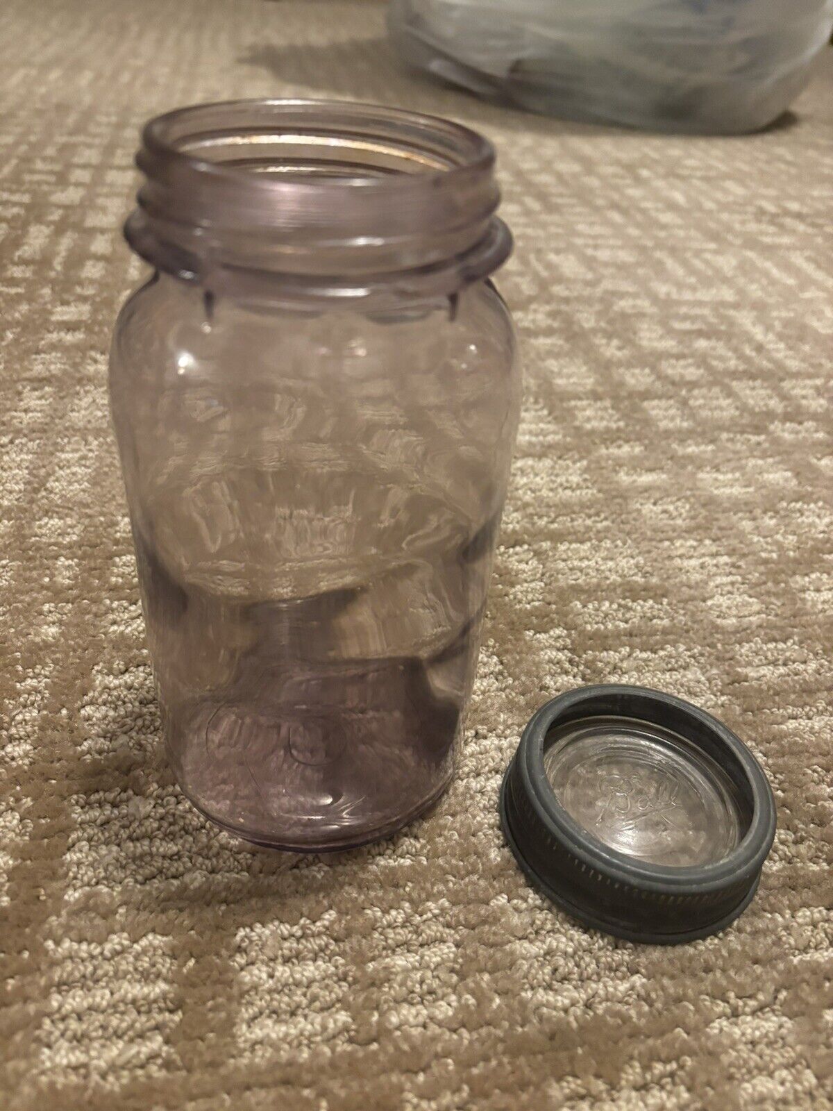 Antique Light Purple Glass Ball Mason Jar w/Lid Bubbles in glass Very Old