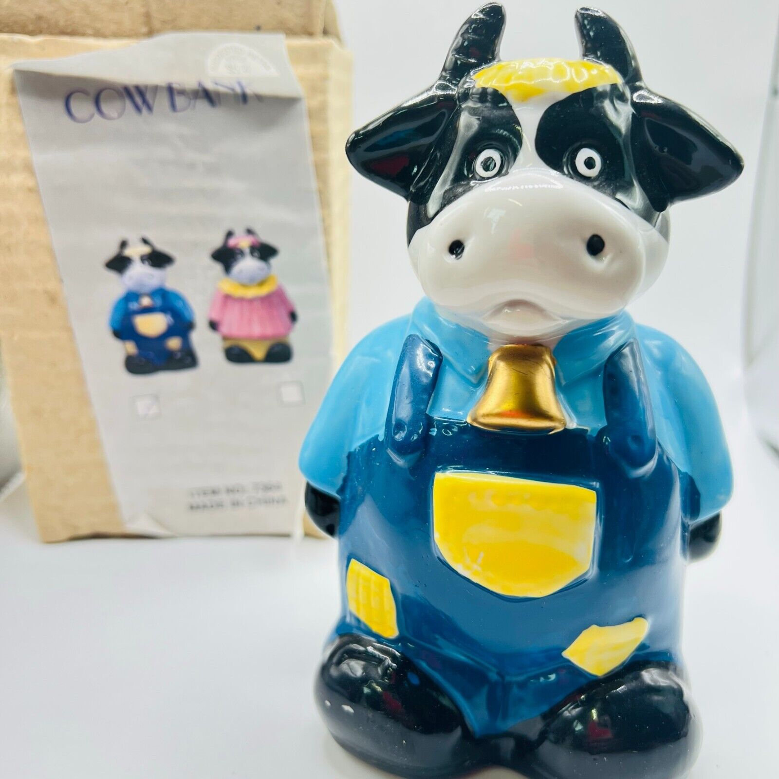 Vintage Ceramic Cow Piggy Bank Farmer Country 5\