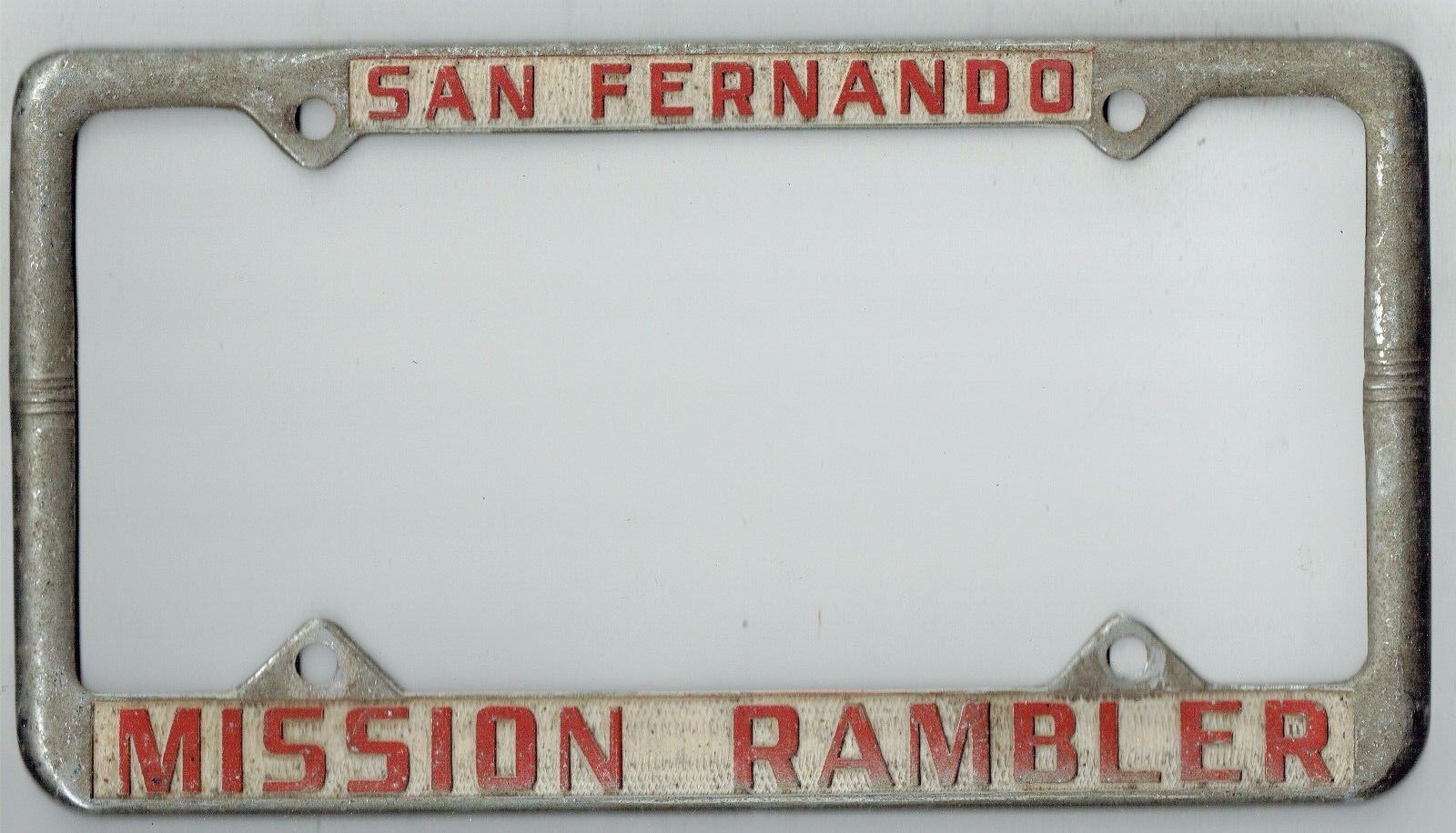 RARE San Fernando California Mission Rambler Vintage Dealer License Plate Frame