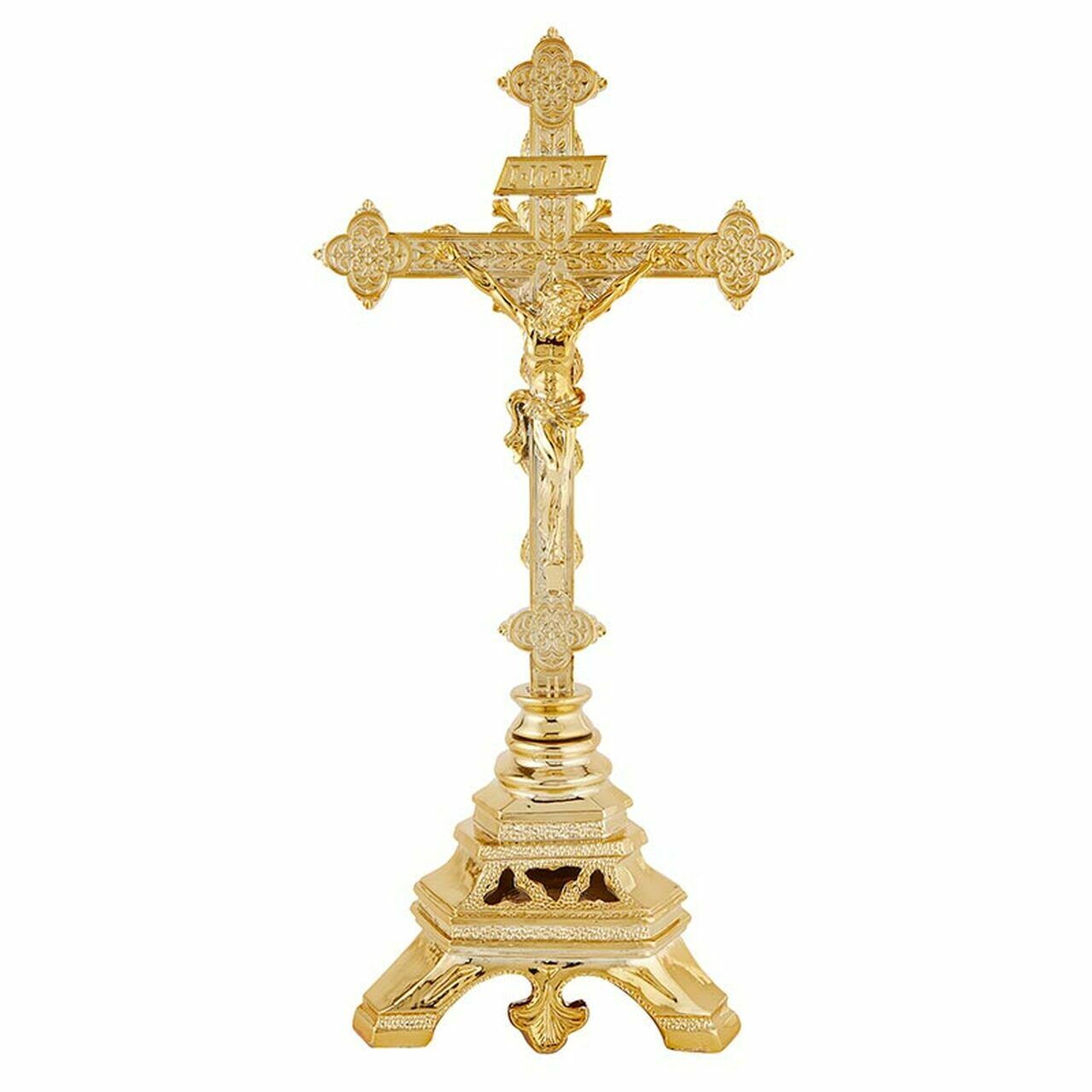 Versailles Resin Gold Toned Resin Ornate Standing Crucifix For Church, 17 In