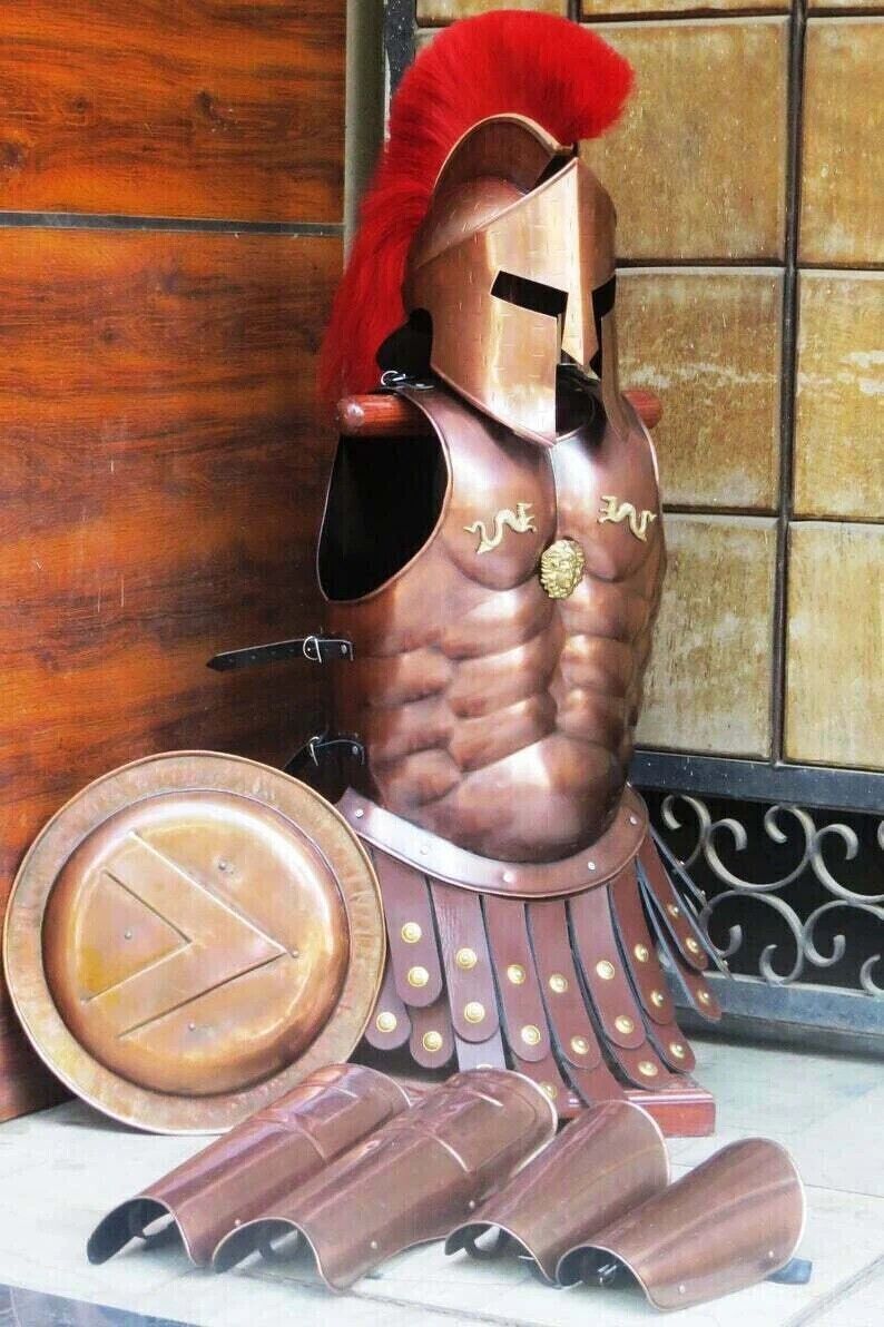 Medieval 300 Spartan Helmet Copper Muscle Armor Set Leg & Arm Guard Halloween