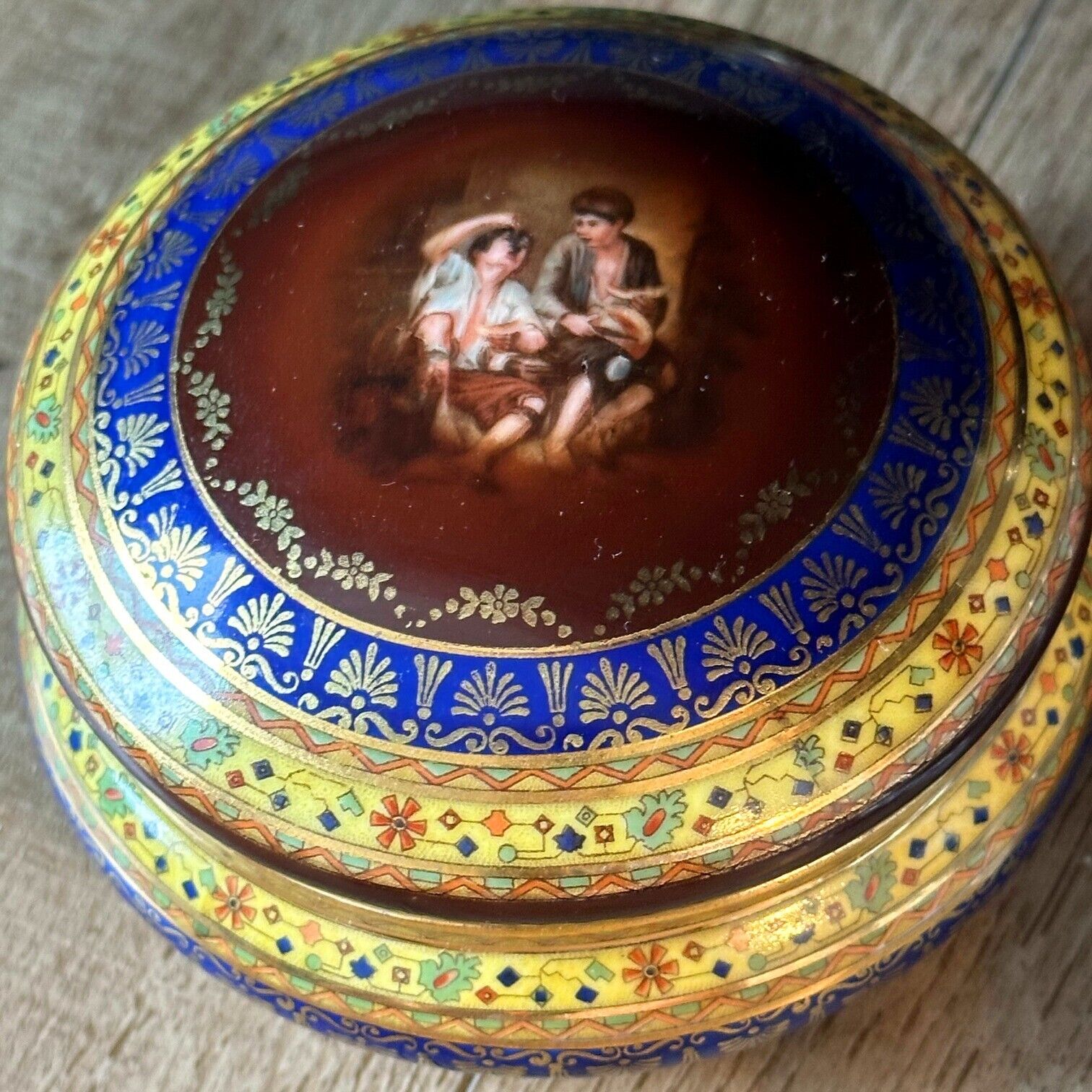 Vintage Painted Porcelain Bowl Pottery Czechoslovakia Murillo Grape Beggar Boys