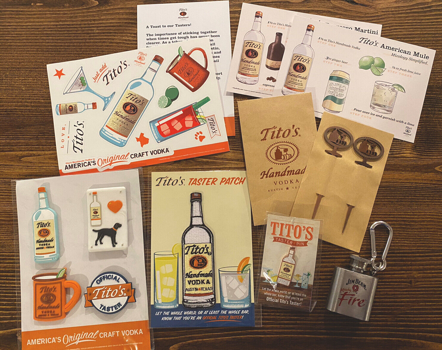 NEW Tito\'s Vodka Gift Kit | Magnets, Coasters, Stickers, Patches, Pins Stirrers