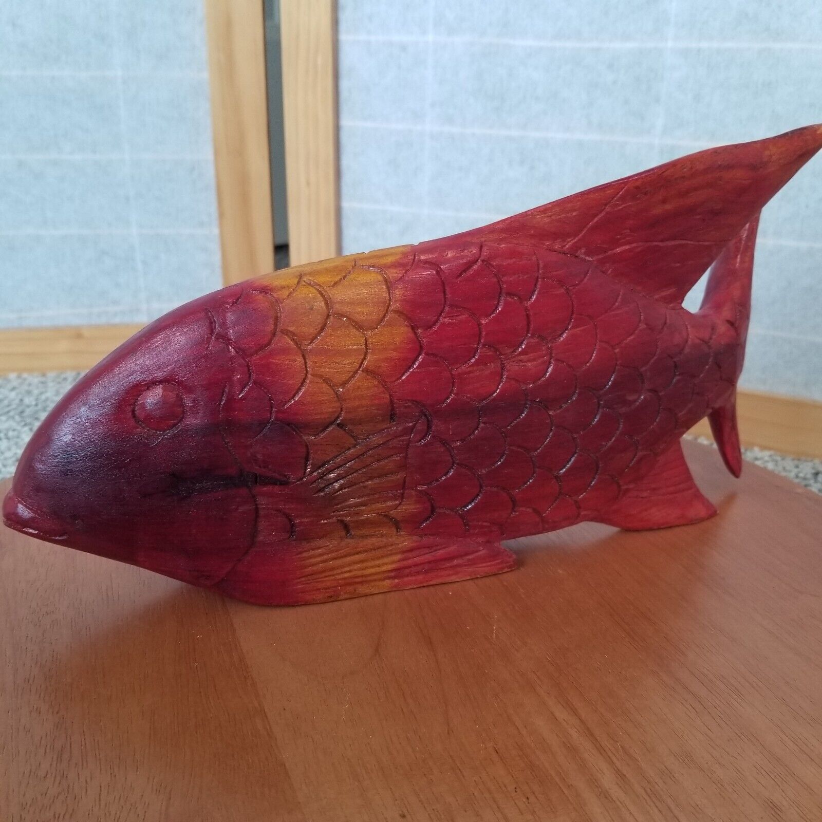 Handcrafted Red Fish Wood Signed and Dated 12\