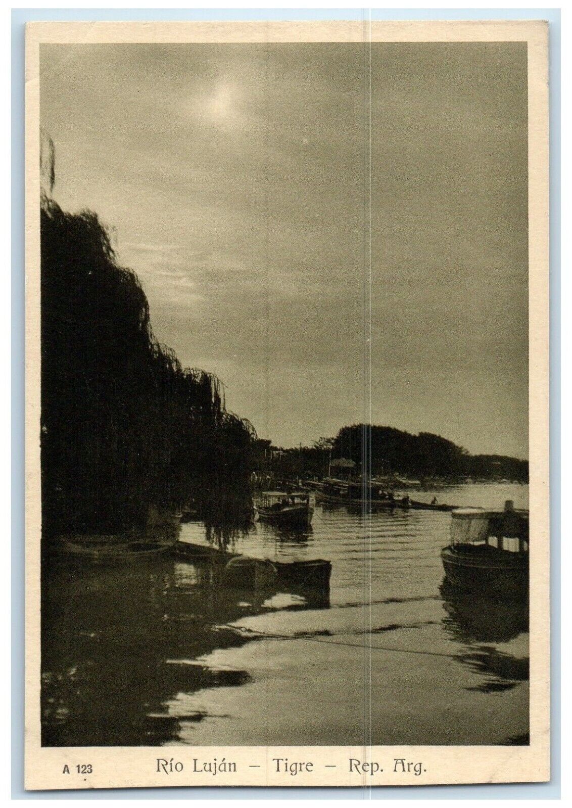 c1940\'s Rio Lujan Tigre Boat Scene Republica Argentina Unposted Vintage Postcard