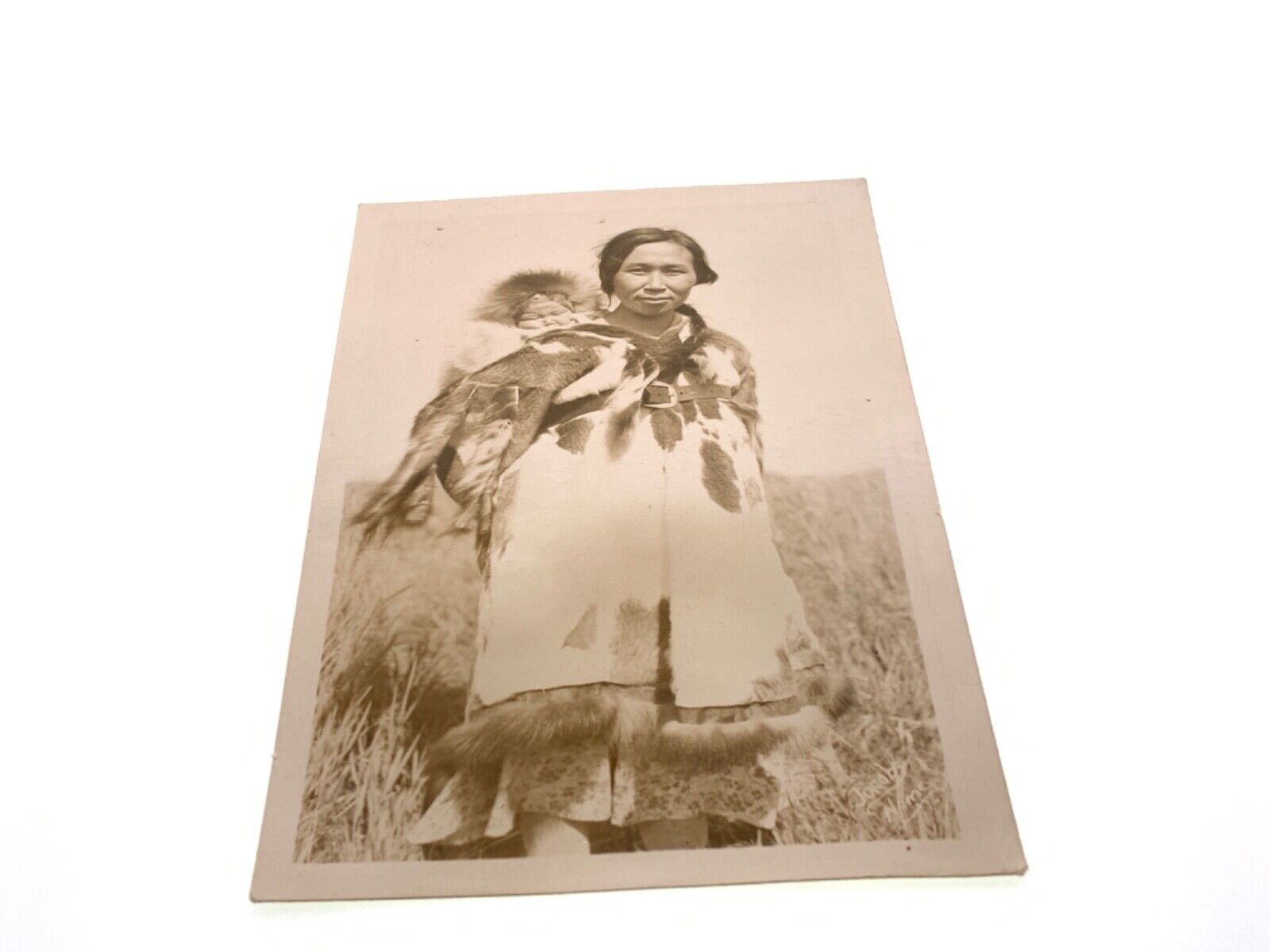 Antique RPPC Native American REAL PHOTO POSTCARD Eskimo Women With Child Nome AK