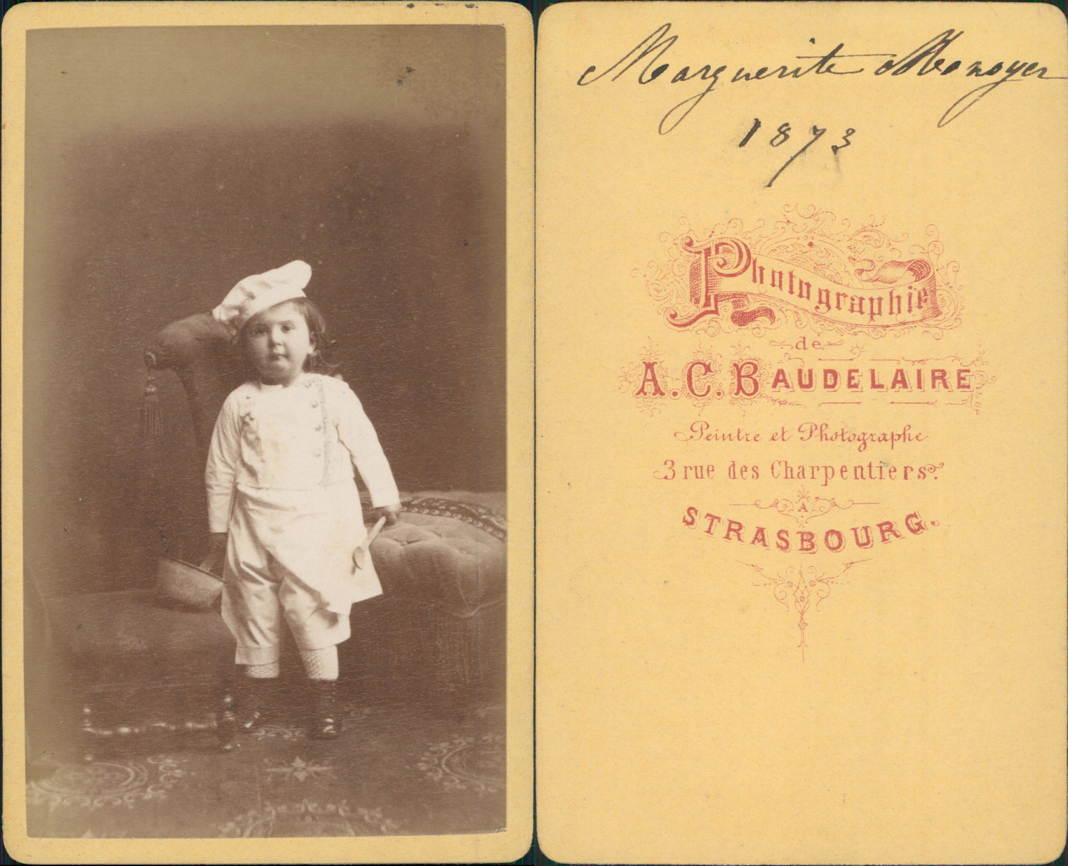 Baudelaire, Strasbourg, Marguerite Monoyer in small cook, 1873 vintage CDV 