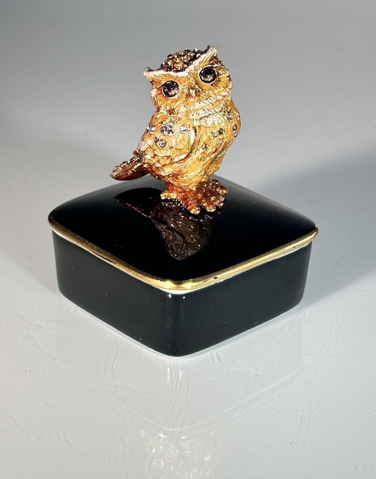 Rare Jay Strongwater Seymour Owl Porcelain Box