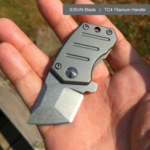 Mini TC4 Titanium S35VN Tanto Blade Outdoor Folding Knife Keychain EDC Gear Tool