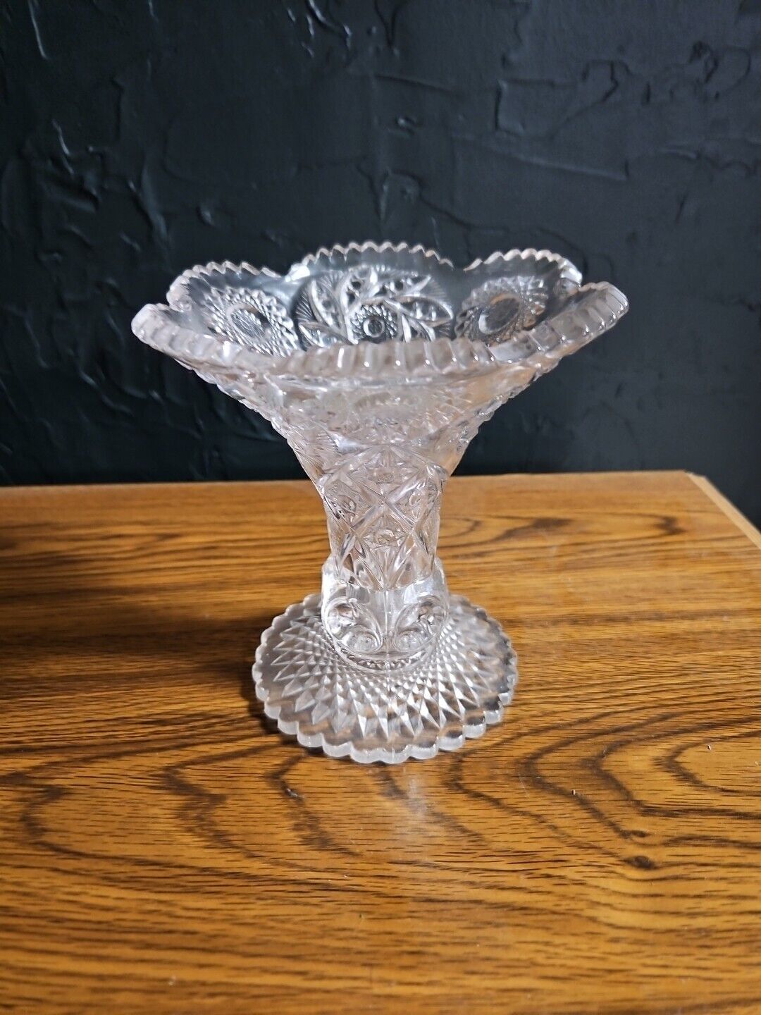 Vintage Deep Cut Pressed Glass Flared Vase Crystal Bud Vase Flared Rim.