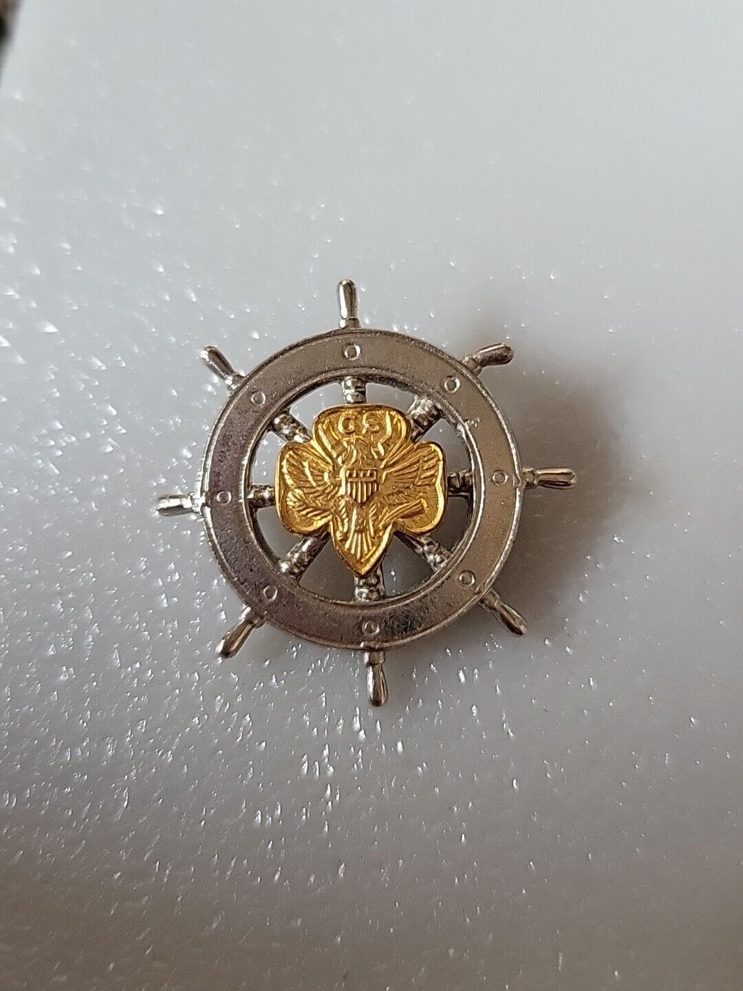 Vintage Mariner Girl Scout Membership Pin Ship\'s Wheel