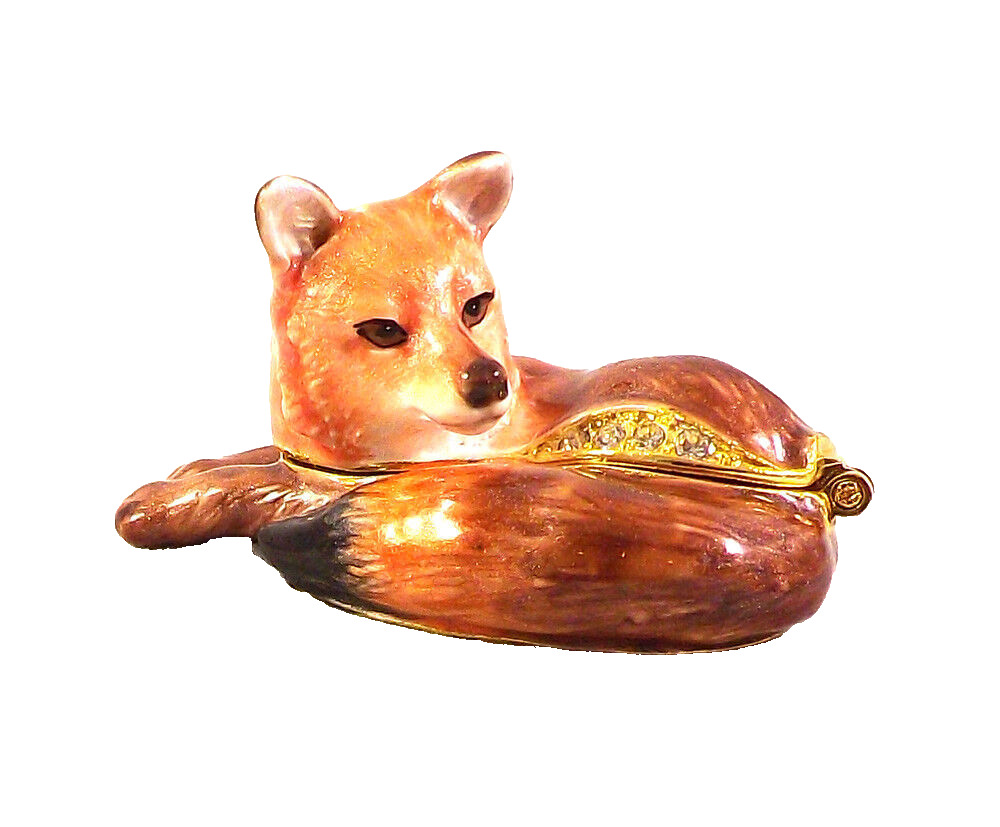 Lady Fox Pewter Bejeweled Hinged Miniature Trinket Box Kingspoint 