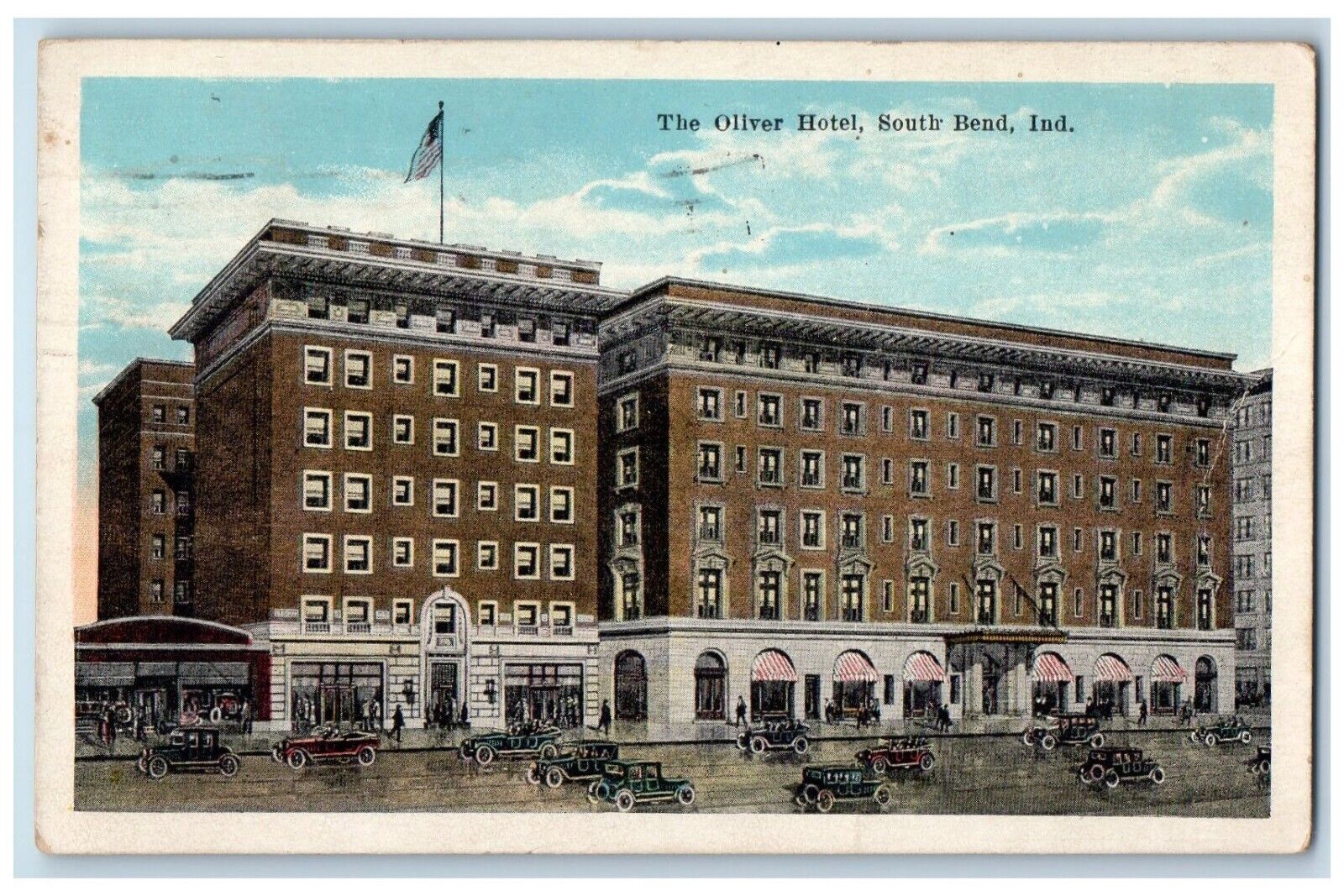1923 The Oliver Hotel Building Cars Street View South Bend Indiana IN Postcard
