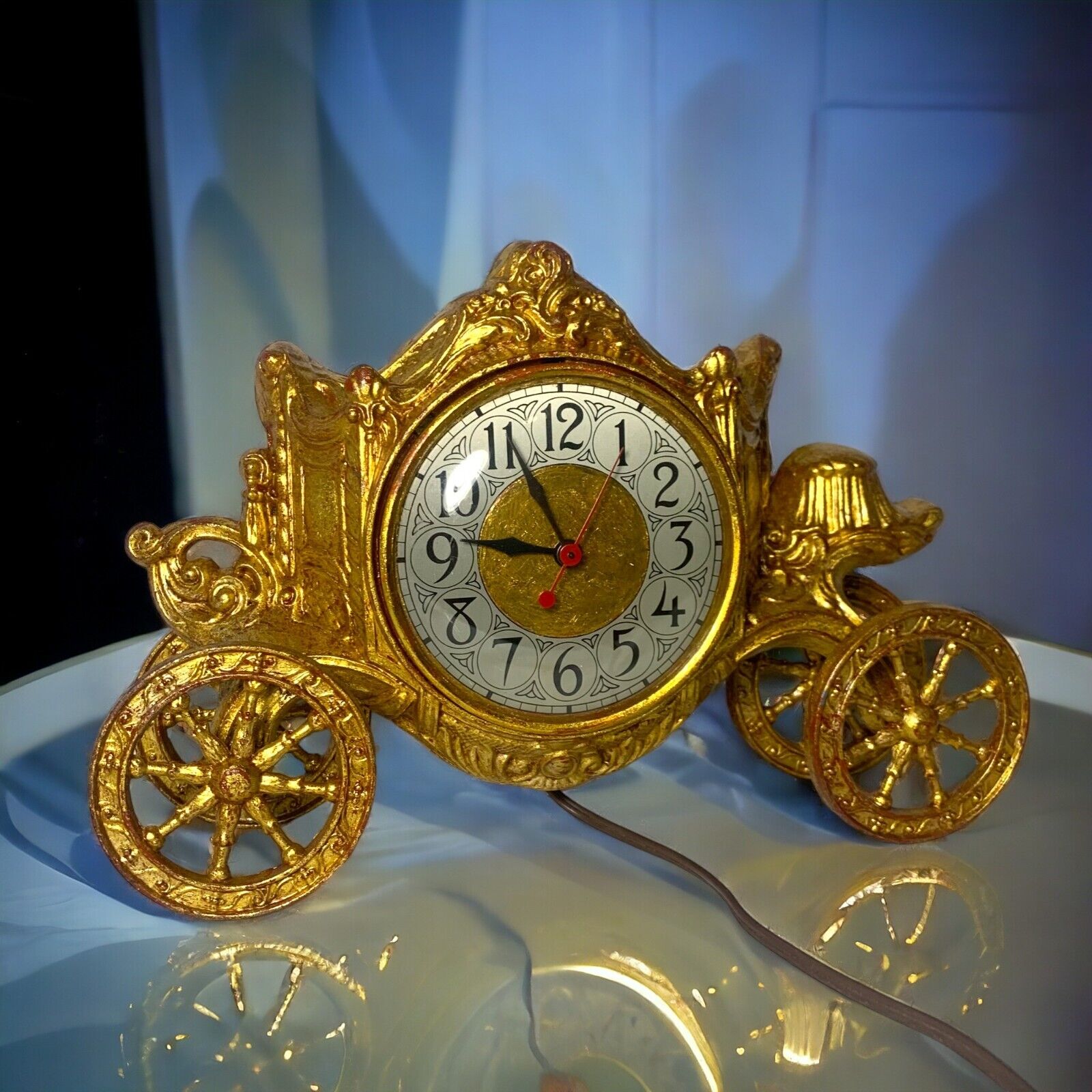 Antique 1900's 24K Gold Leaf Gilded Electric Manor Mantel Clock - STUNNING
