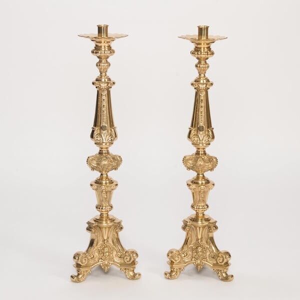 A Pair of World Class Ornate Brass Church Candlesticks, 31\