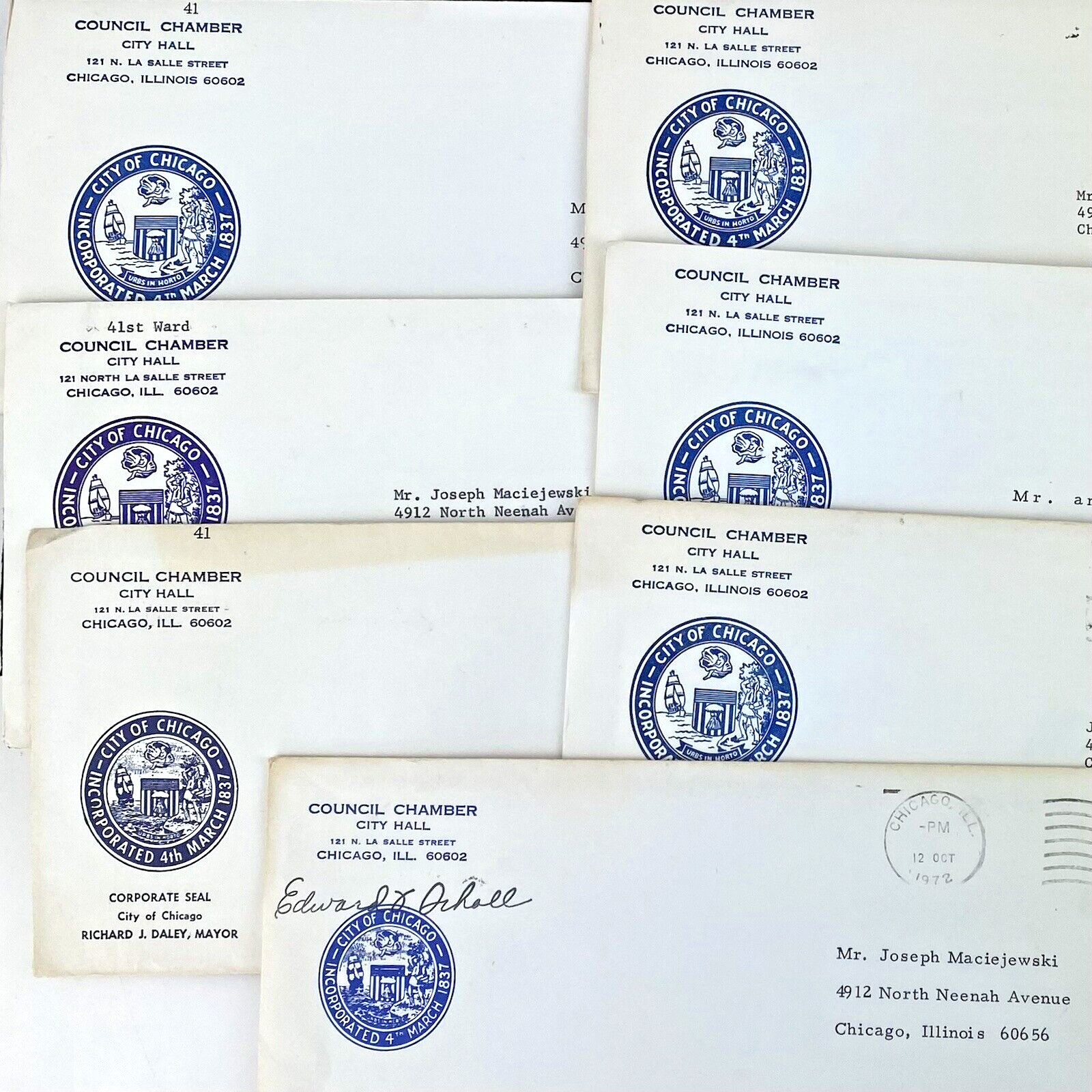 Lot 7 1970's Chicago City Council Historical Letters Scholl Hoellen Daley Vtg