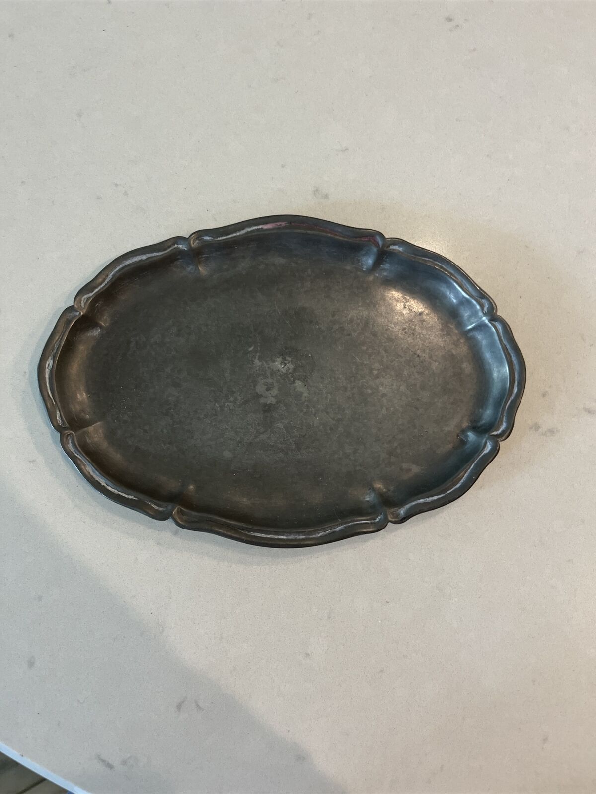 Antique Oval Pewter Plate with Several Hallmarks Stamps