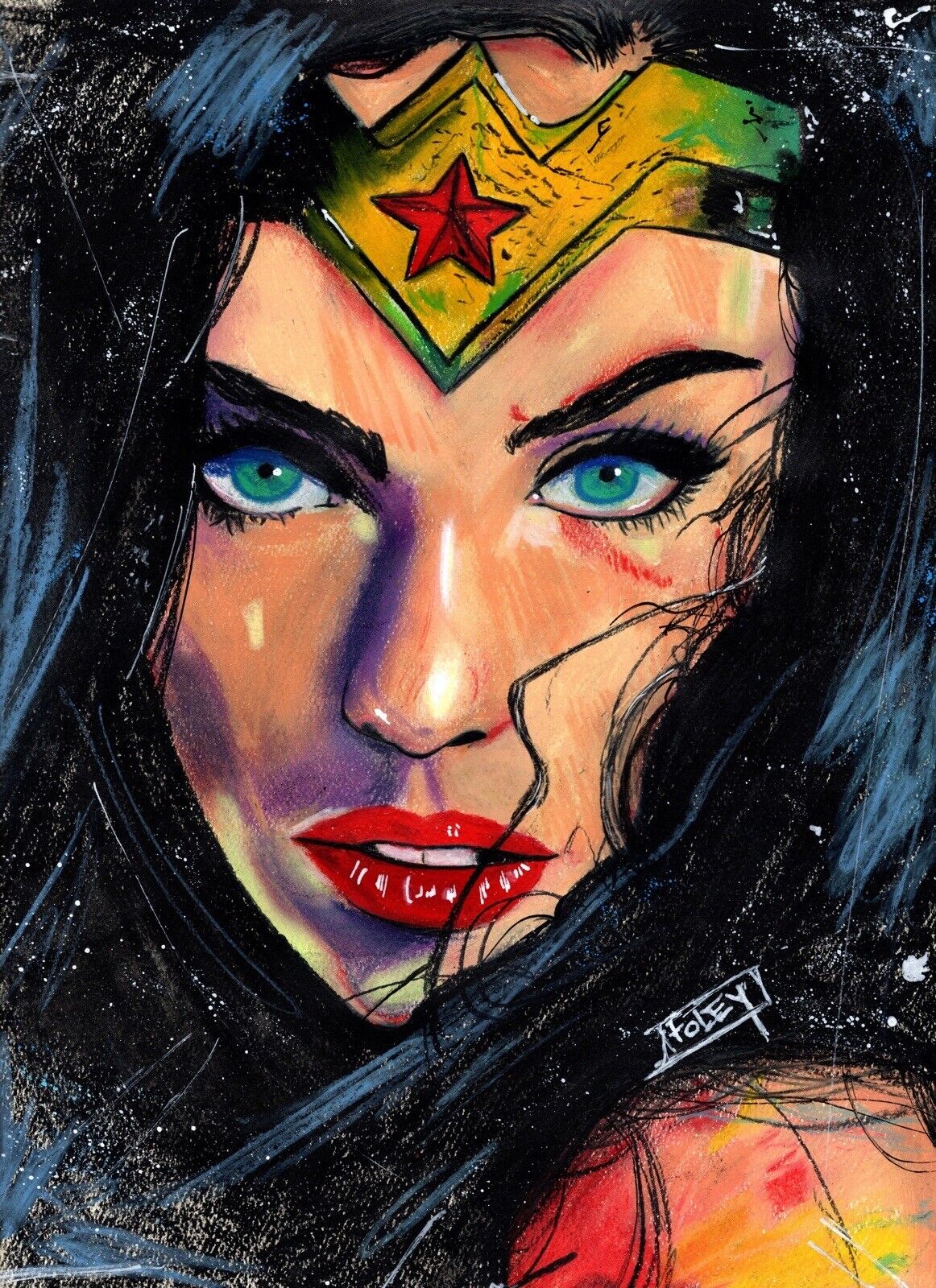 Original Art “Wonder Woman” On Archival Pastel Stock Nick Alan Foley SGN W/Coa