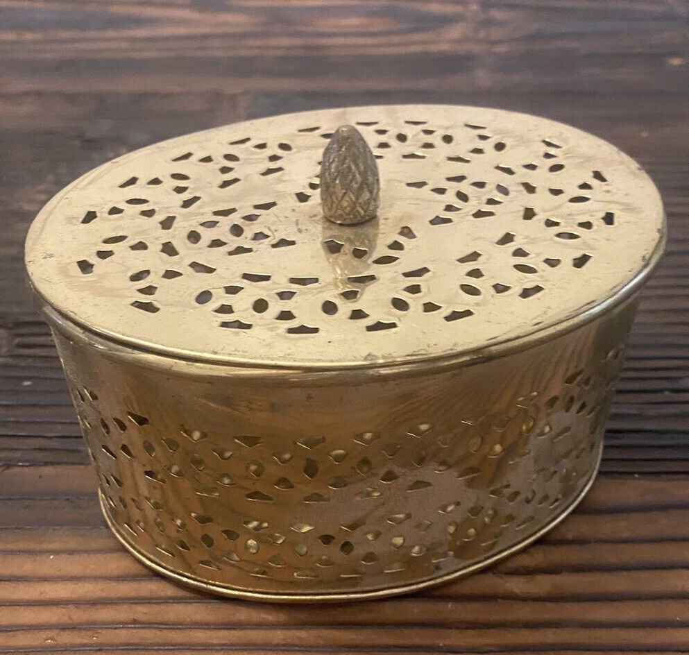 Brass Oblong Trinket Box with Lid-Incense/Potpourri