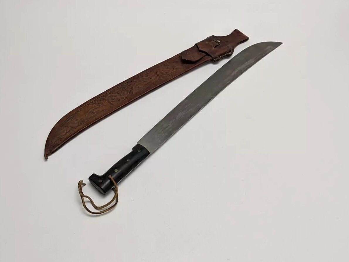 Vintage Corona El Salvador Machete Sword And Tooled Leather Sheath No 152