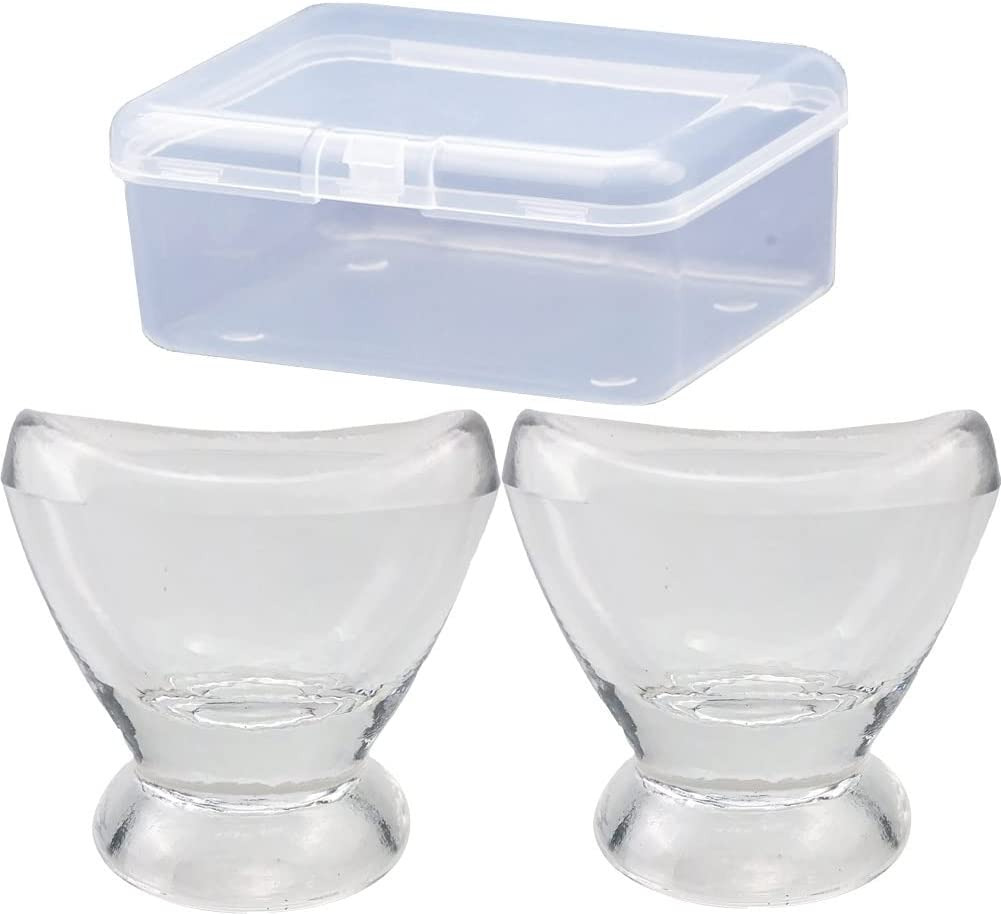 2Pcs Transparent Glass Eye Wash Cup for Eye Rinse,Cleansing with Storage Contain
