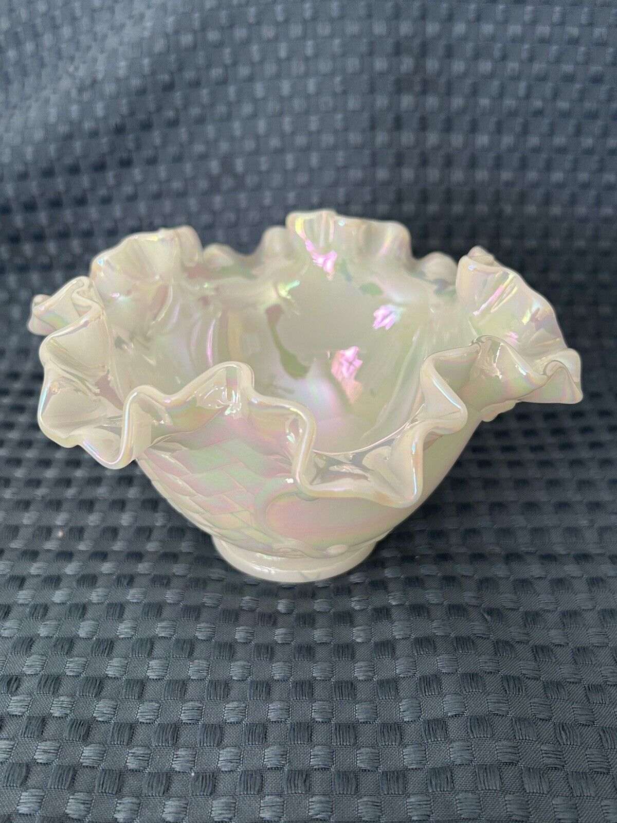 Vintage Fenton Iridescent White Candy Dish Bowl BEAUTIFUL