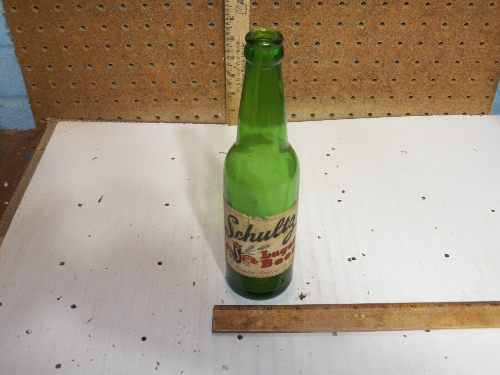 Vintage SCHULTZ LAGER BEER Green Bottle Arcadia Brewing Co. Arcadia, Wisconsin