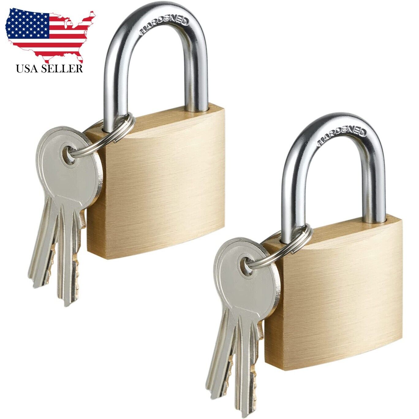 Solid Brass Padlock with Key, Pad Lock 1-1/2 in. Wide Lock Body, Locker (2 Pack)