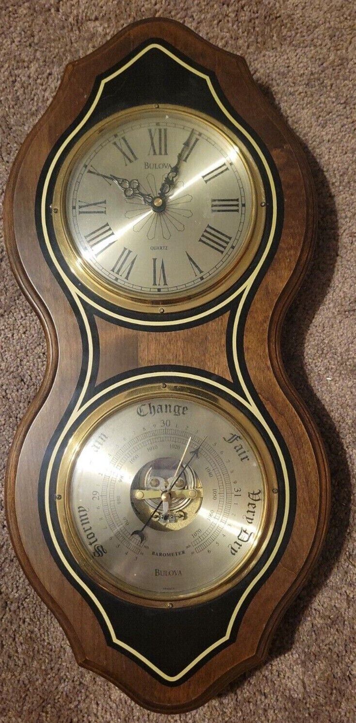 NICE Victorian Wall Clock Barometer On Wood Brass - CLOCK WORKS