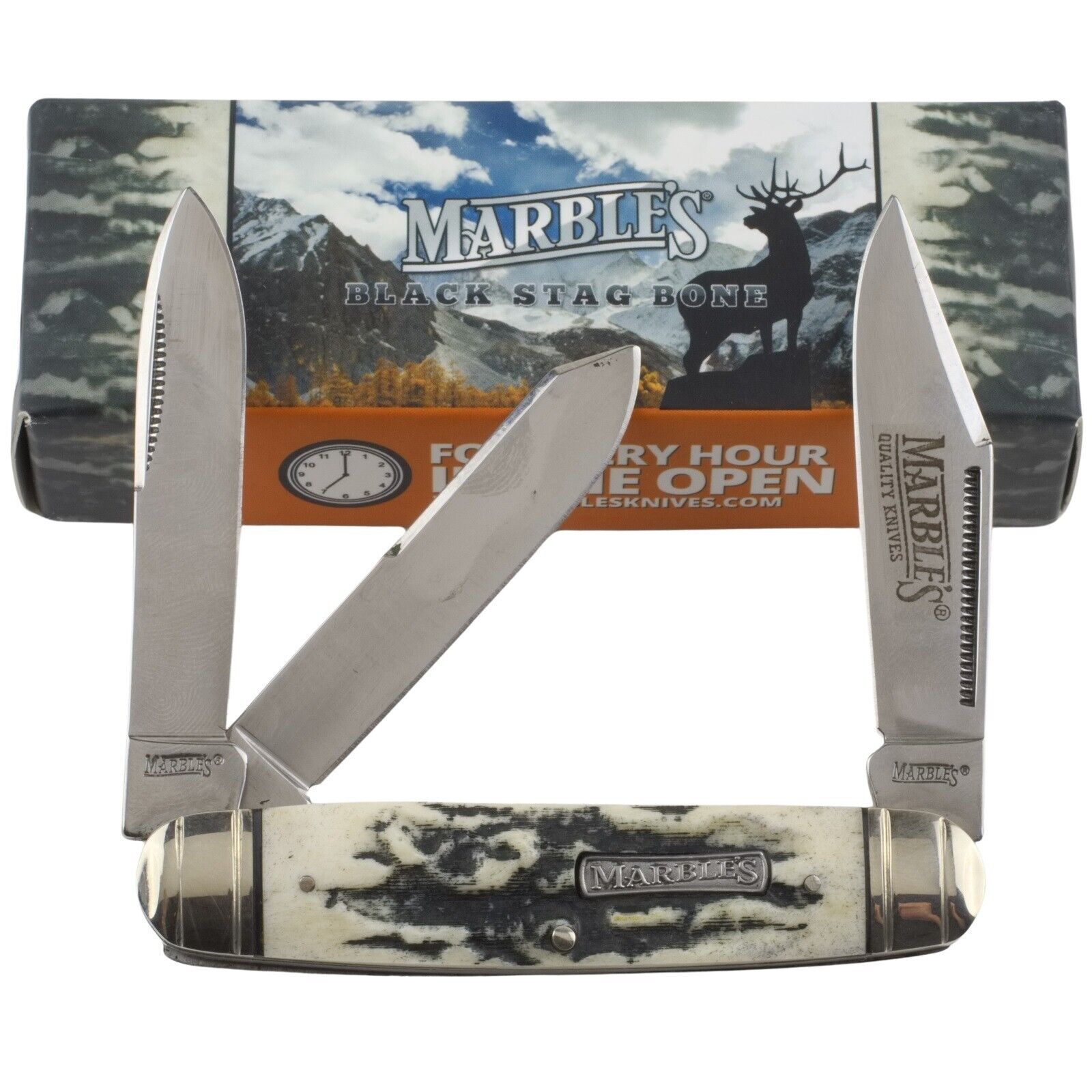Marbles Black Stag Bone Handles Cattleman Whittler Folding Pocket Knife MR473