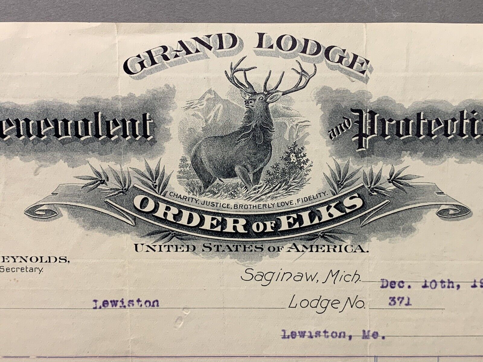 Antique Elks Club Letterhead Grand BPOE Lodge Of United States