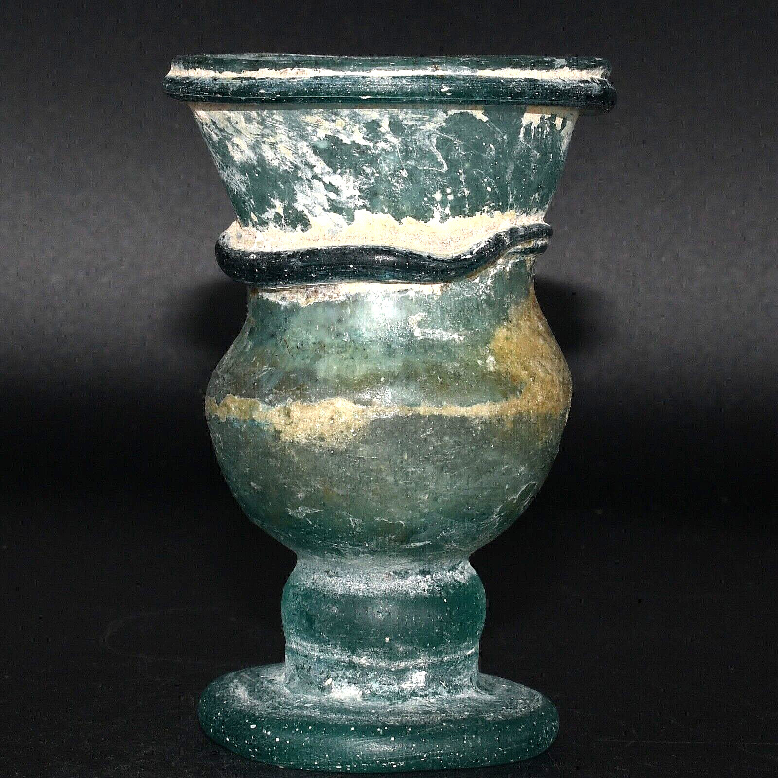 Authentic Ancient Roman Iridescent Glass Chalice Cup in Perfect Condition