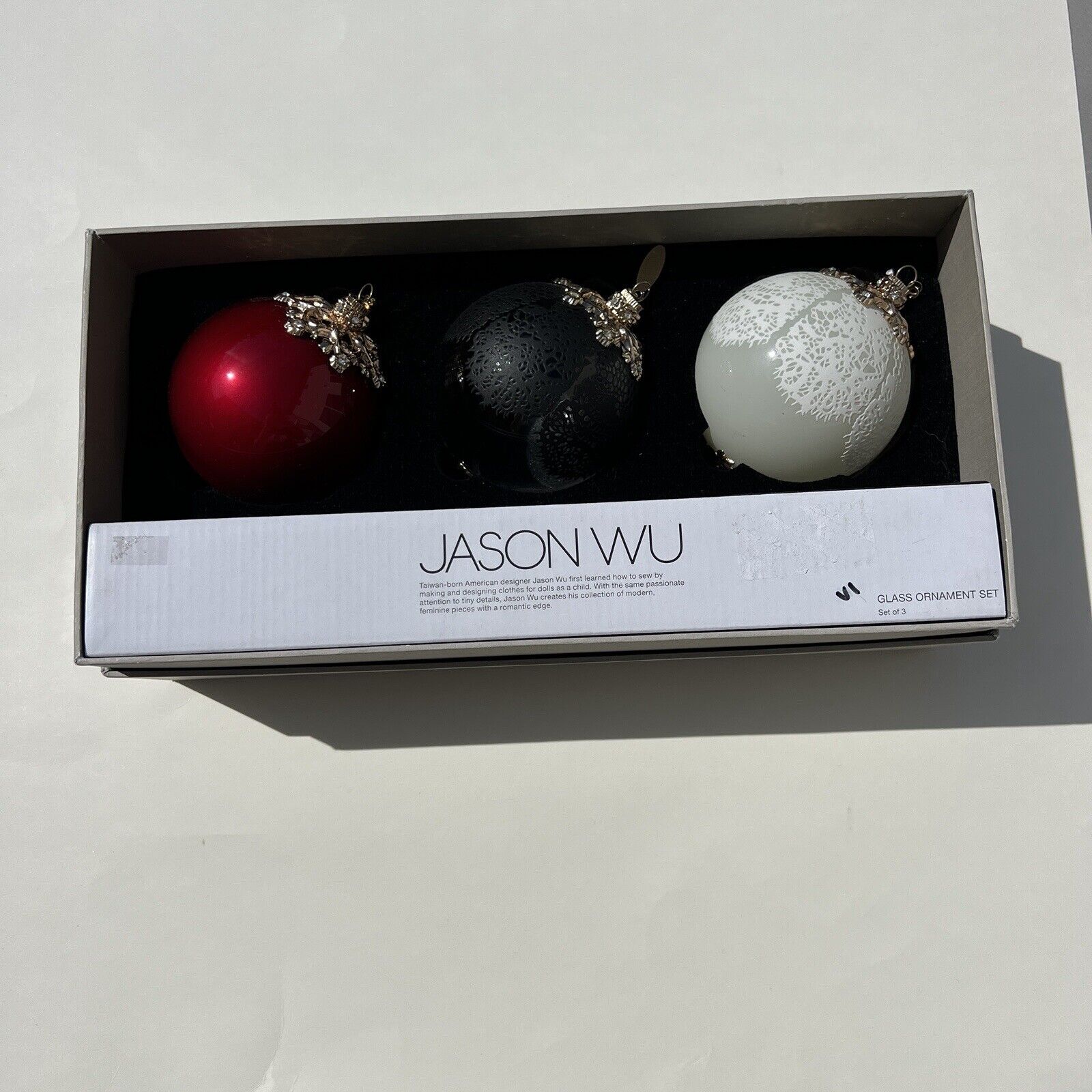 Jason Wu Designer Glass Ornament Set Of Three  In Original Box