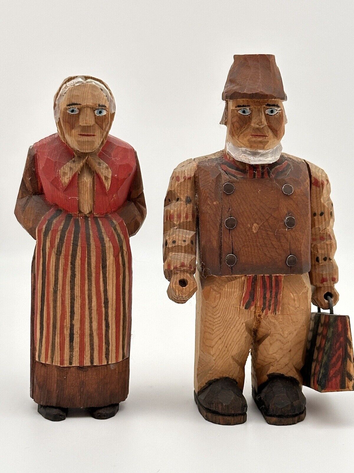 Swedish Carved Hand Painted Wood Figurines Traditional Folk Art Pieces 1940s-50s