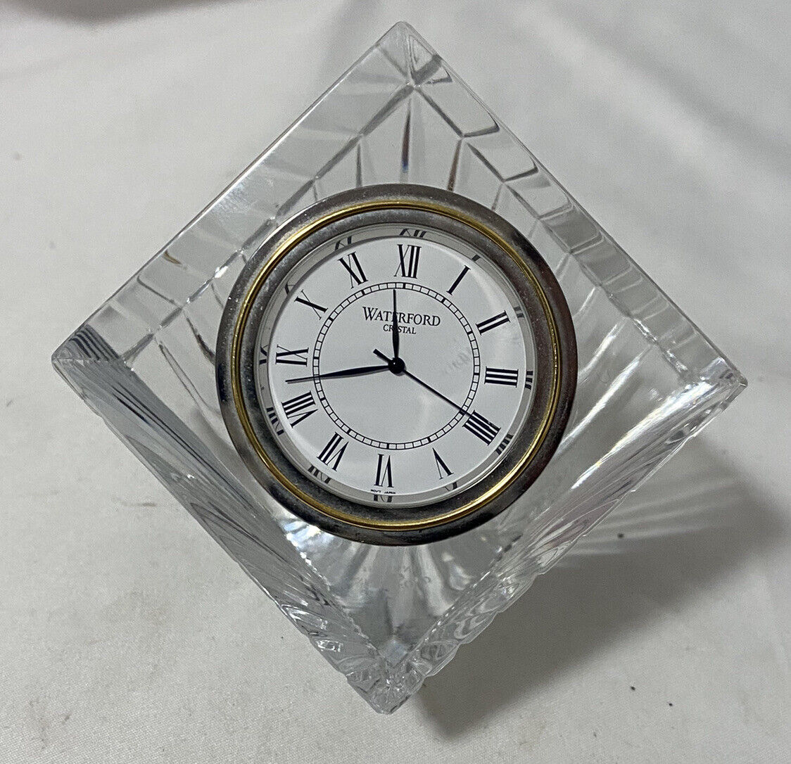 Waterford Crystal Quartz Desk Clock Cube Paperweight Meridian Marked Ireland