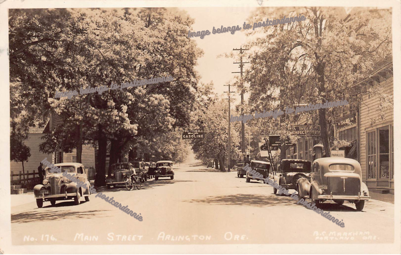RPPC Arlington Oregon Main Street Mobil Gas Station Sign Photo Vtg Postcard B38