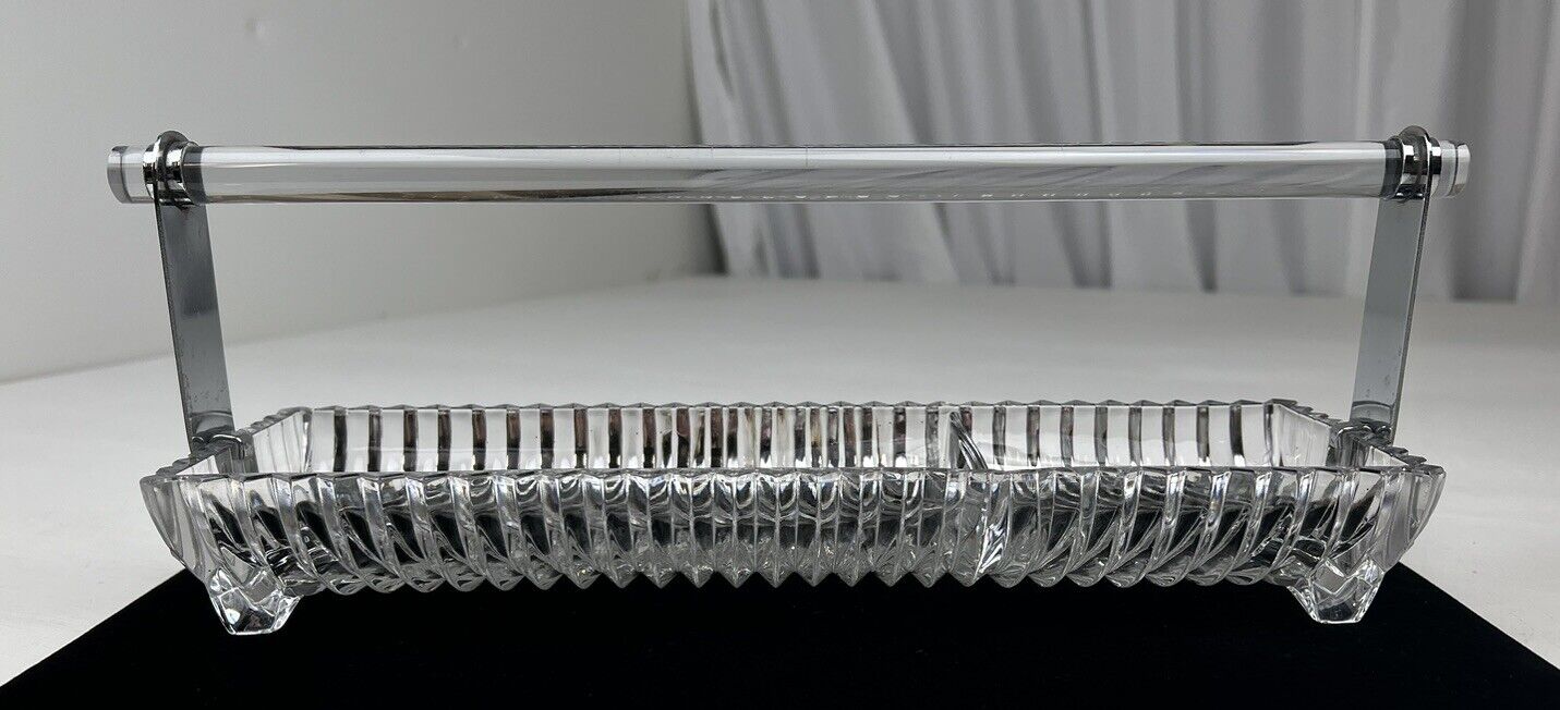 Vintage Luxury MCM Crystal Or Glass Lucite Chrome Handle Divided Serving Tray
