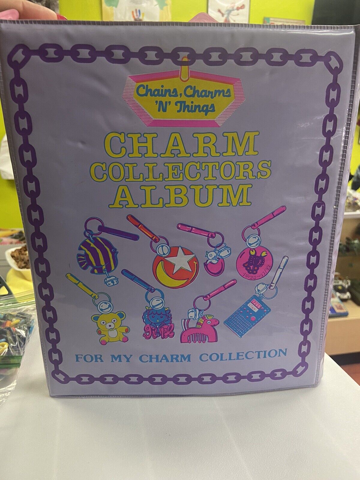 Vintage 1985 Imperial Charm Collectors Album Chains, Charms N’ Things Purple