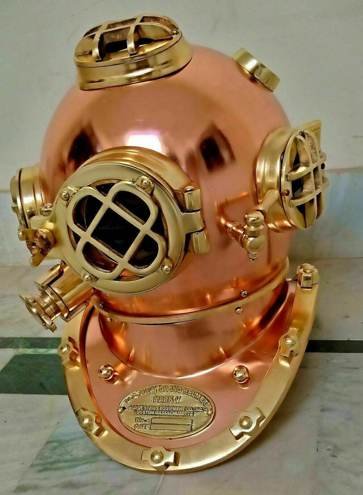 Copper Finish Collectible Diving Helmet US Navy Mark V Boston Deep Sea Scuba gif