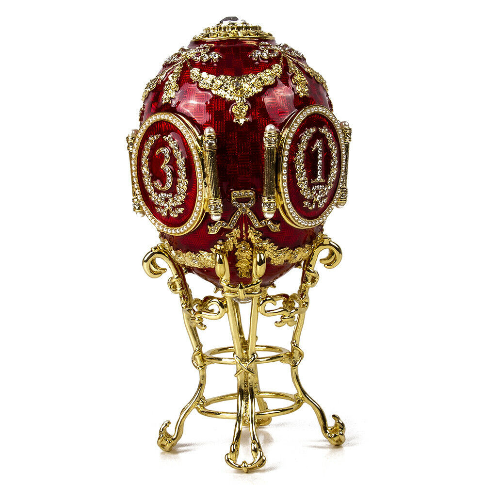 Red and Gold Caucasus Faberge Egg Replica Trinket Box,Easter Gift,Photo Frames