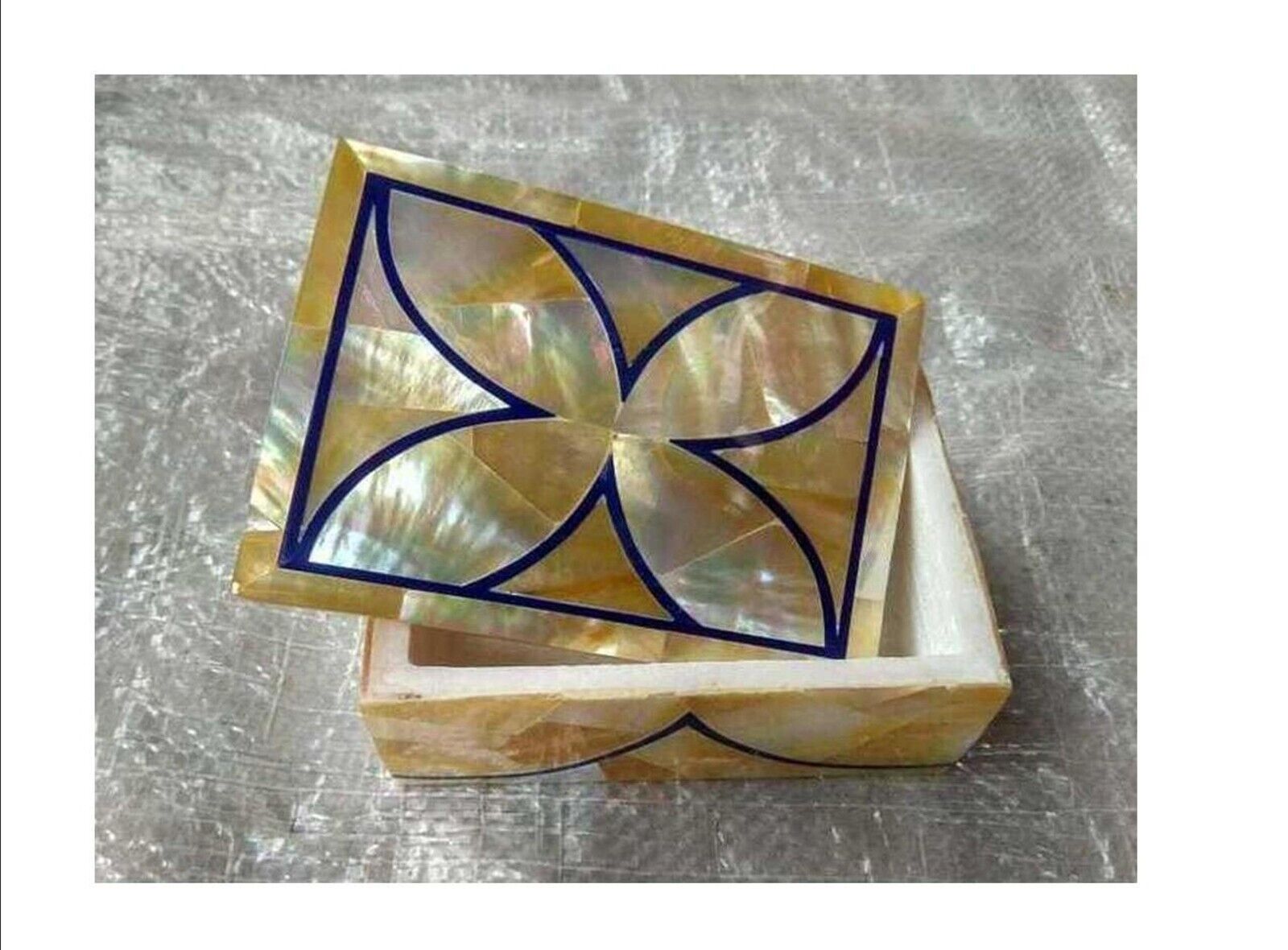 Rectangle Marble Jewelry Box Gemstone Overlay Work Candy Box for Dining Table