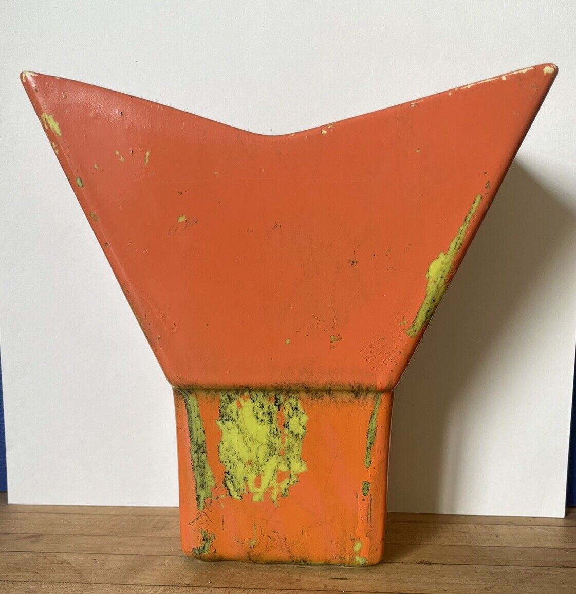 Vintage Mid-Century MCM Ceramic Pottery Planter Orange Drip Glaze Tall NO BASE