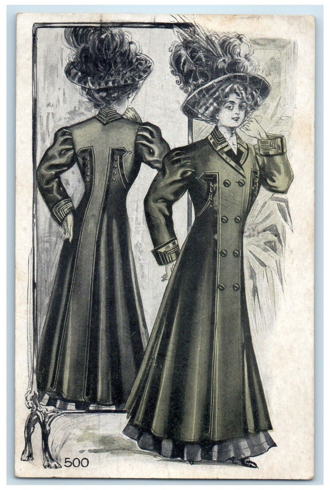 1908 Pretty Woman Coat Fashion WM Hoaglin Mt. Pleasant IA Advertising Postcard
