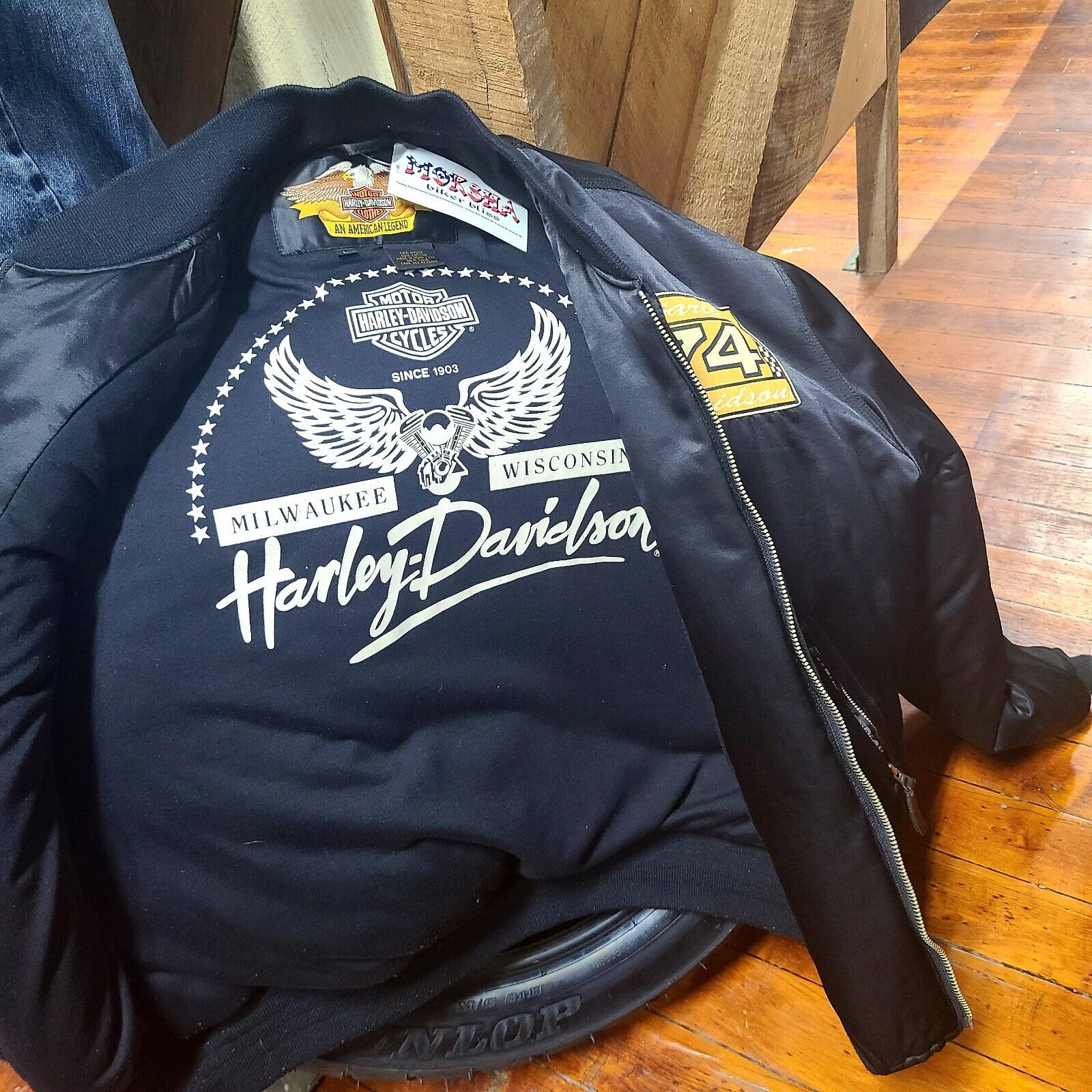 Vintage Harley Davidson Satin Bomber Jacket 74 Racing Men's Large- Rare