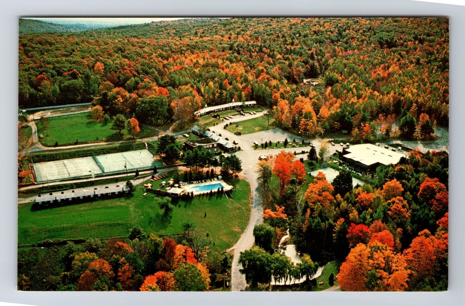 Lake George NY- New York, Aerial Roaring Brook Resort, Vintage Postcard