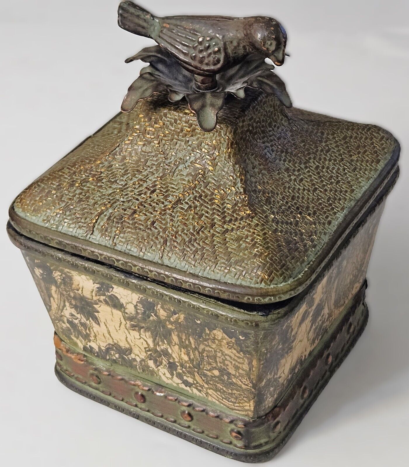 Vintage Hand-Crafted Ornate Trinket Box with Metal Bird Accent