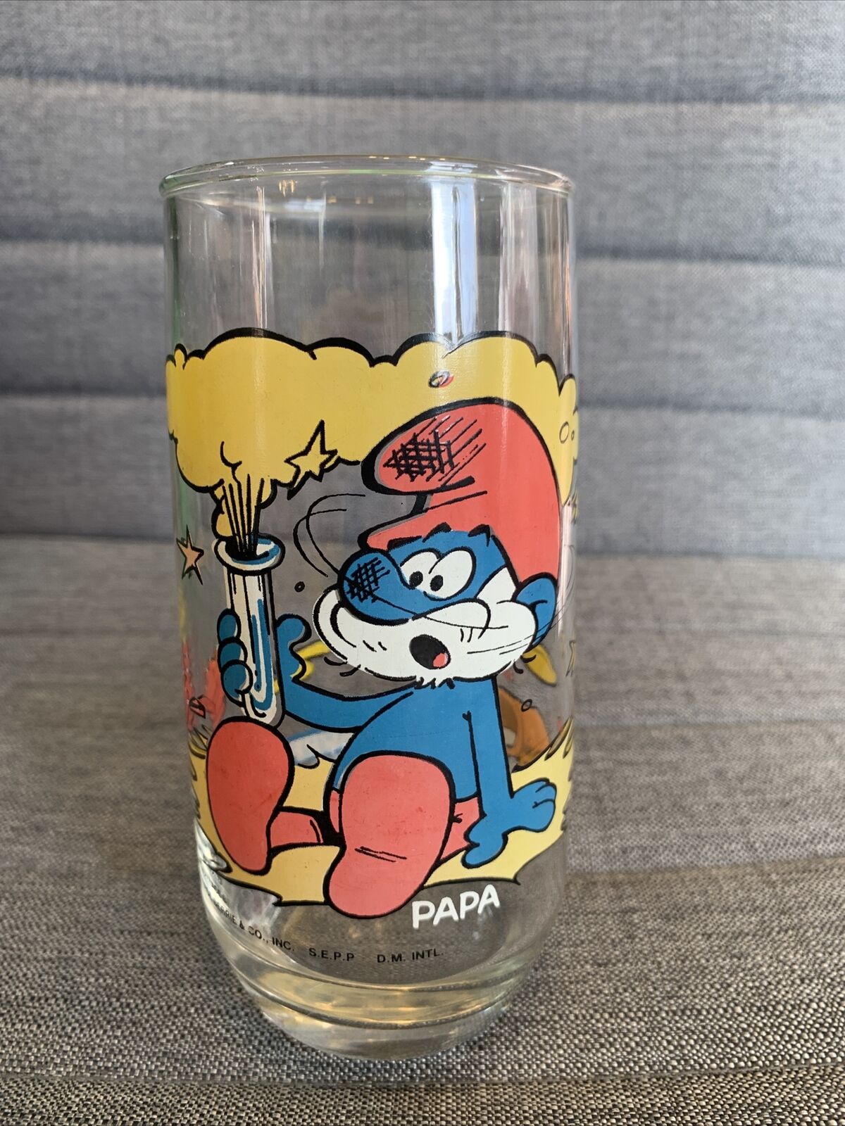 Vintage PAPA SMURF Drinking Glass Peyo Collectible Glass 1982